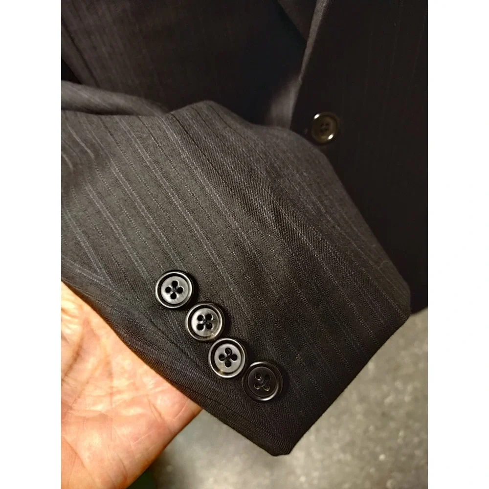 Hickey Freeman Mens Black Pinstripe Worsted Wool Sport Coat Blazer 42L Jacket
